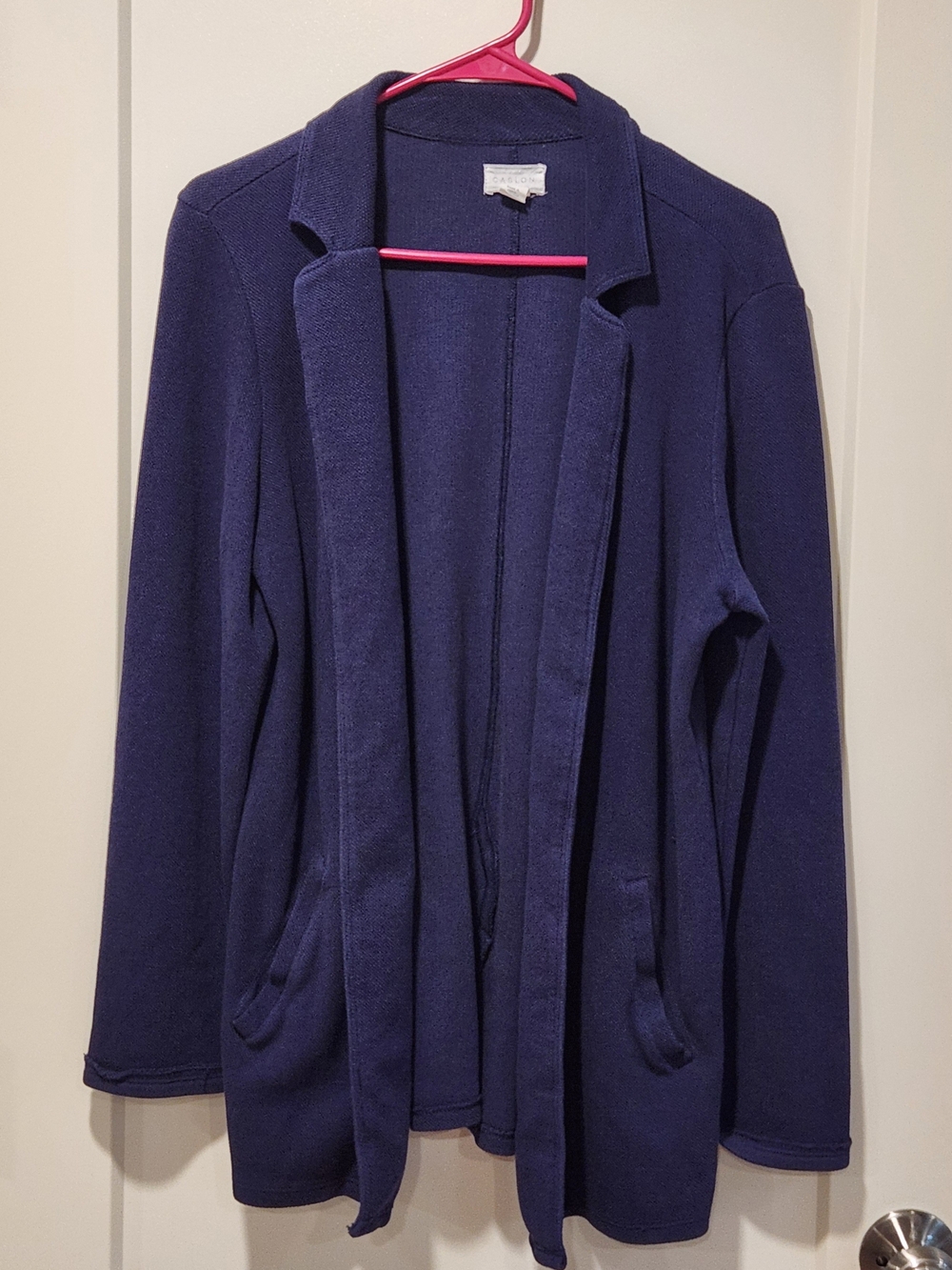 Caslon Navy Open-Front Cardigan Blazer Knit 100% Cotton Small